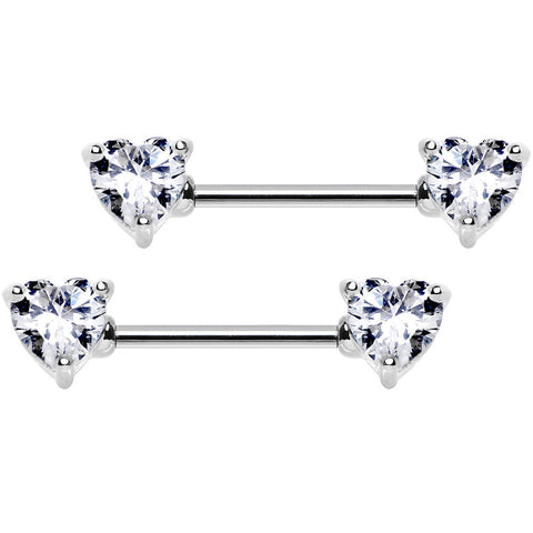 14G 9/16 Clear CZ Gem Heart Barbell Nipple Ring Set