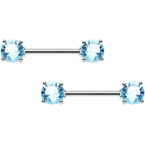 Aqua Cubic Zirconia Front Gem Nipple Barbell Set