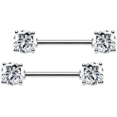 14G 9/16 Clear CZ Gem Barbell Nipple Ring Set