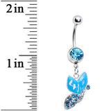 Aqua Gem Sideways Butterfly Belly Ring