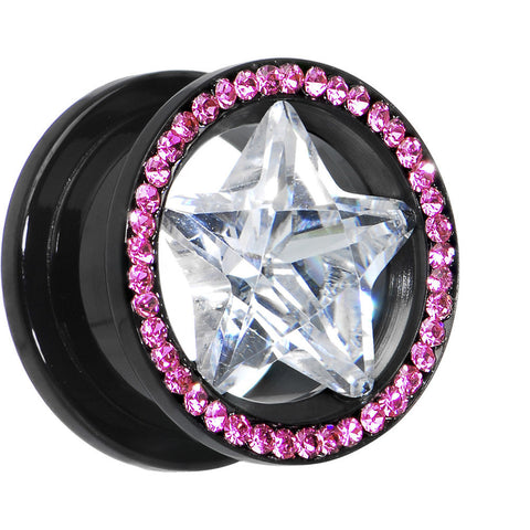 5/8 Black Pink Titanium Star CZ Screw Fit Tunnel