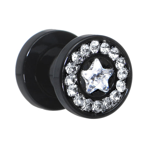2G Black Clear Titanium Star CZ Screw Fit Tunnel