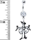 Black and White Double Skulls Cross Belly Ring