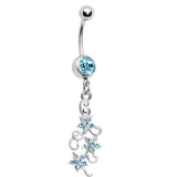 Aqua Gem Dramatic Floral Drop Belly Ring