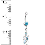 Aqua Gem Dramatic Floral Drop Belly Ring