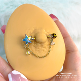 14G 5/8 Aurora Gem Gold Tone Star Chain Dangle Nipple Ring Set