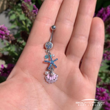 Clear Blue Gem Ocean Treasure Nautical Dangle Belly Ring