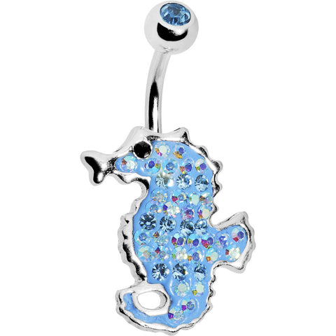 Aqua Cubic Zirconia Seahorse Belly Ring