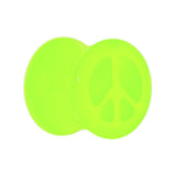 Acrylic Neon Green Peace Sign Tunnel Plug 2G to 20mm