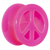 Acrylic Neon Pink Peace Sign Tunnel Plug 2G to 20mm