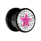 00G Pink Star Ferido Crystal Acrylic Screw Fit Tunnel