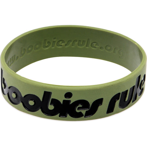 Army Green Black Boobies Rule Awareness for Breast Cancer Bracelet