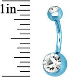 Aqua Anodized Titanium Double Gem Belly Ring