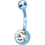 Aqua Anodized Titanium Double Gem Belly Ring