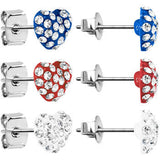 6mm Gem Heart Stud Earring Set