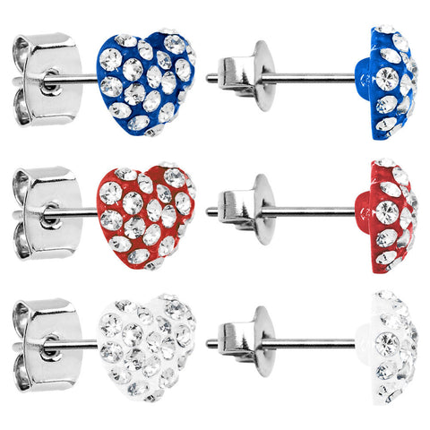 6mm Gem Heart Stud Earring Set