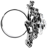 Black and Clear Crystal Flower Bloom Adjustable Ring