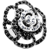 Black and Clear Crystal Flower Bloom Adjustable Ring