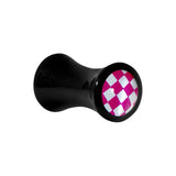 6G Black Acrylic Pink and White Checkerboard Saddle Plug