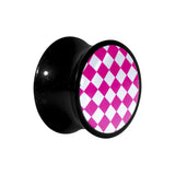 5/8 Black Acrylic Pink and White Checkerboard Saddle Plug