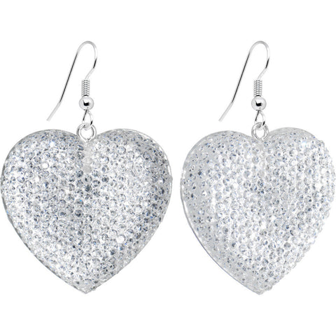 Chic Clear Gem Studded Heart Dangle Earrings