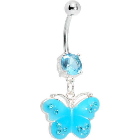 Blue Gem Shiny Wing Butterfly Belly Ring