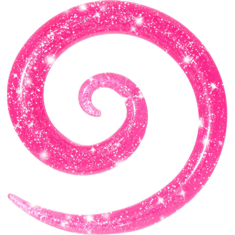 0G Hot Pink Acrylic Glitter Spiral Taper