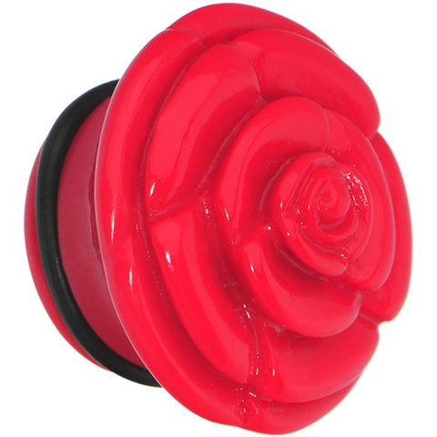 7/8 Red Blooming Rose Flower Single Flare Plug