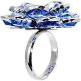 Blue Faceted Blooming Flower Adjustable Ring