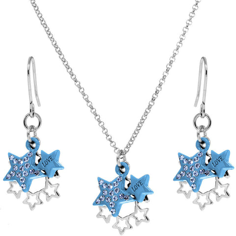 Blue Celestial Love Star Dangle Necklace and Earring Set