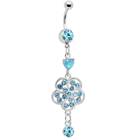 Aqua Gem Floral Enchantment Dangle Belly Ring