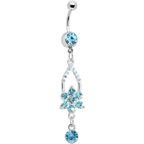 Aqua Gem Hanging Flower Dangle Belly Ring