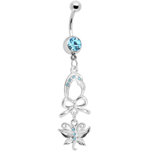 Aqua Gem Bow Heart Butterfly Dangle Belly Ring