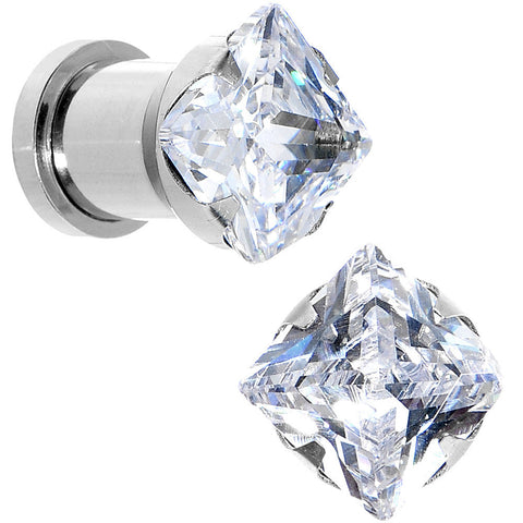 Clear CZ Gem Stainless Steel Screw Fit Tunnel Plug Set 0G
