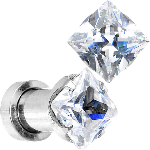 4G Stainless Steel Clear Square CZ Screw Fit Tunnel