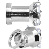 4G Stainless Steel Clear Square CZ Screw Fit Tunnel