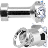 8G Stainless Steel Clear Square CZ Screw Fit Tunnel Set