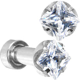 8G Stainless Steel Clear Square CZ Screw Fit Tunnel Set