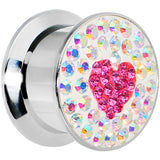9/16 Stainless Steel Aurora Gem Pink Heart Screw Fit Plug