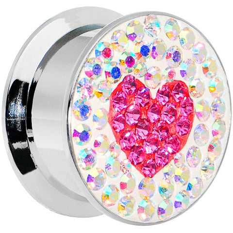 18mm Stainless Steel Aurora Gem Pink Heart Screw Fit Plug