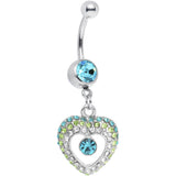 Aqua Gem Ombre Paved Hollow Heart Belly Ring