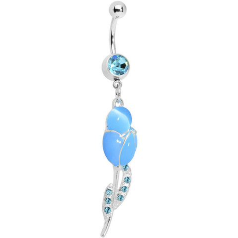 Aqua Gem Tulip Globe Flower Belly Ring