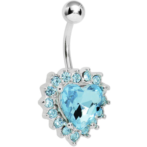 Aqua Gem Sweet Surround Princess Heart Belly Ring
