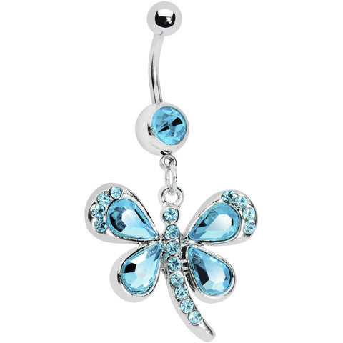 Aqua Gem Teardrop Wings Butterfly Belly Ring