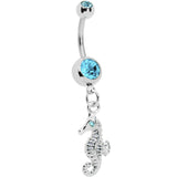 Aqua Gem Seahorse Dangle Belly Ring