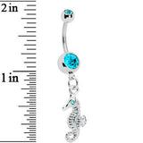 Aqua Gem Seahorse Dangle Belly Ring
