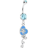 Aqua Gem Flower Vine Heart Belly Ring