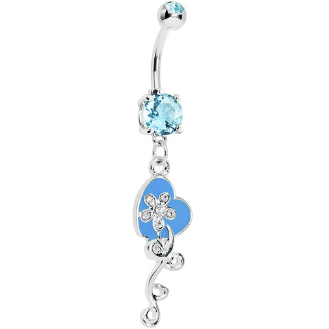 Aqua Gem Flower Vine Heart Belly Ring