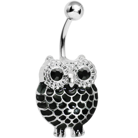 Black Gem Ebony Feathered Owl Belly Ring