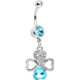Aqua Gem Heart Shaped Clover Belly Ring